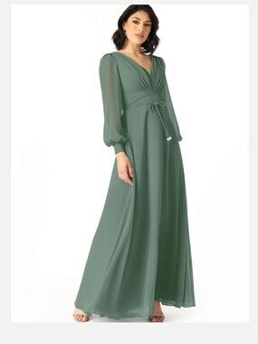 Azazie Sage Green Long Sleeve Maxi Dress